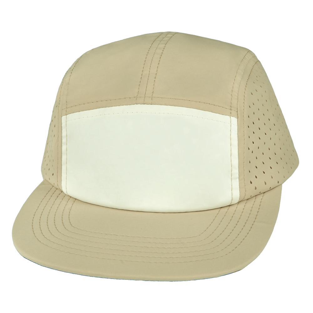 The Heartbeat Brand Blank 5 Panel Hat — Sporty / Unstructured / Sand / White (Unisex) — main product shot