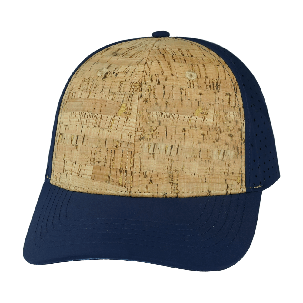 The Heartbeat Brand Blank 6 Panel Hat — Cork Dark Blue (Unisex) — main product shot