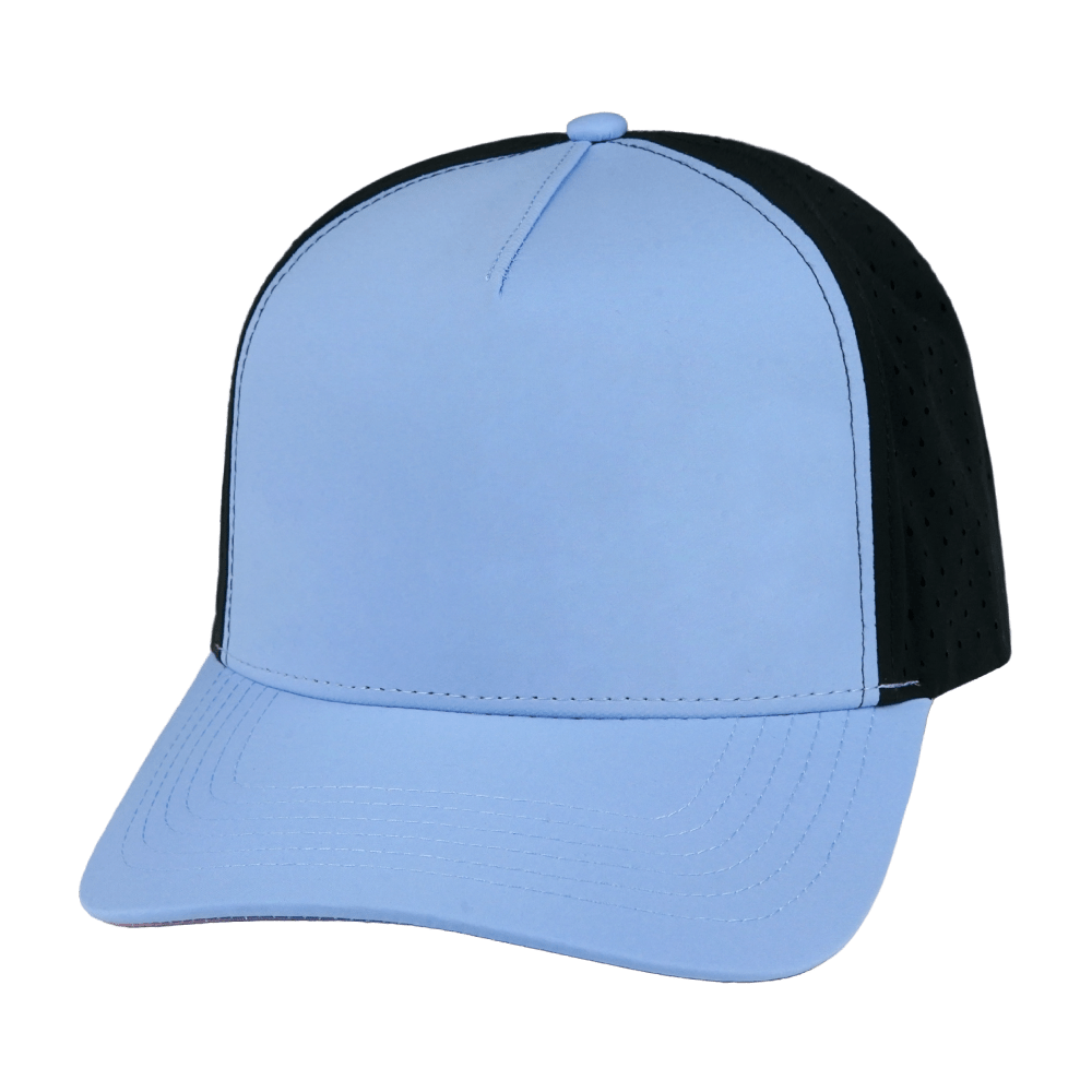 The Heartbeat Brand Blank 5 Panel Hat — Structured / Light Blue / Black (Unisex) — main product shot