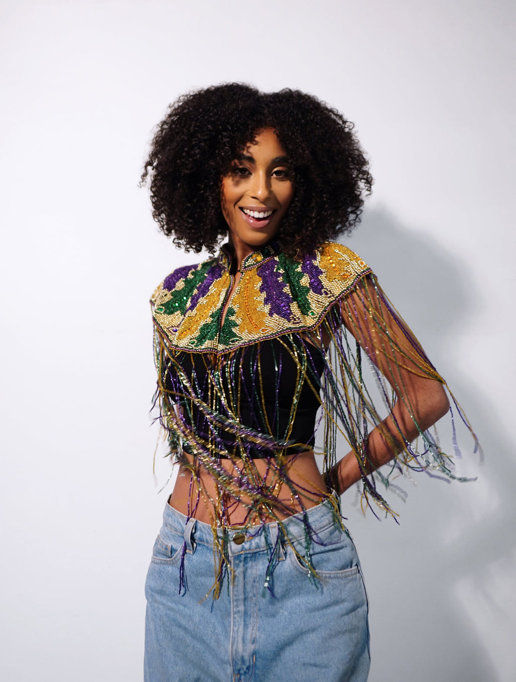 L'Jai Amor Big Chief Plume Cape — in-use photo