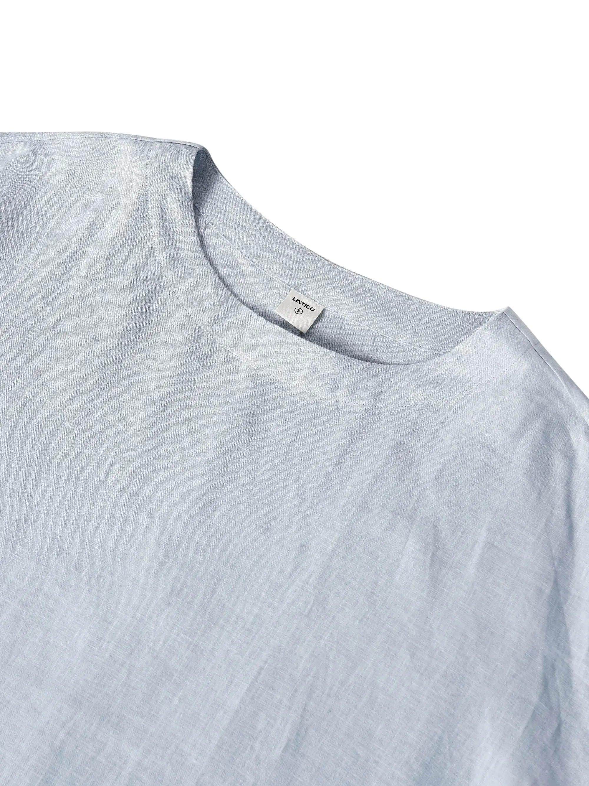 LINTICO 100% Linen Boatneck 3/4 Length Sleeve Top AURORA — detail shot 9