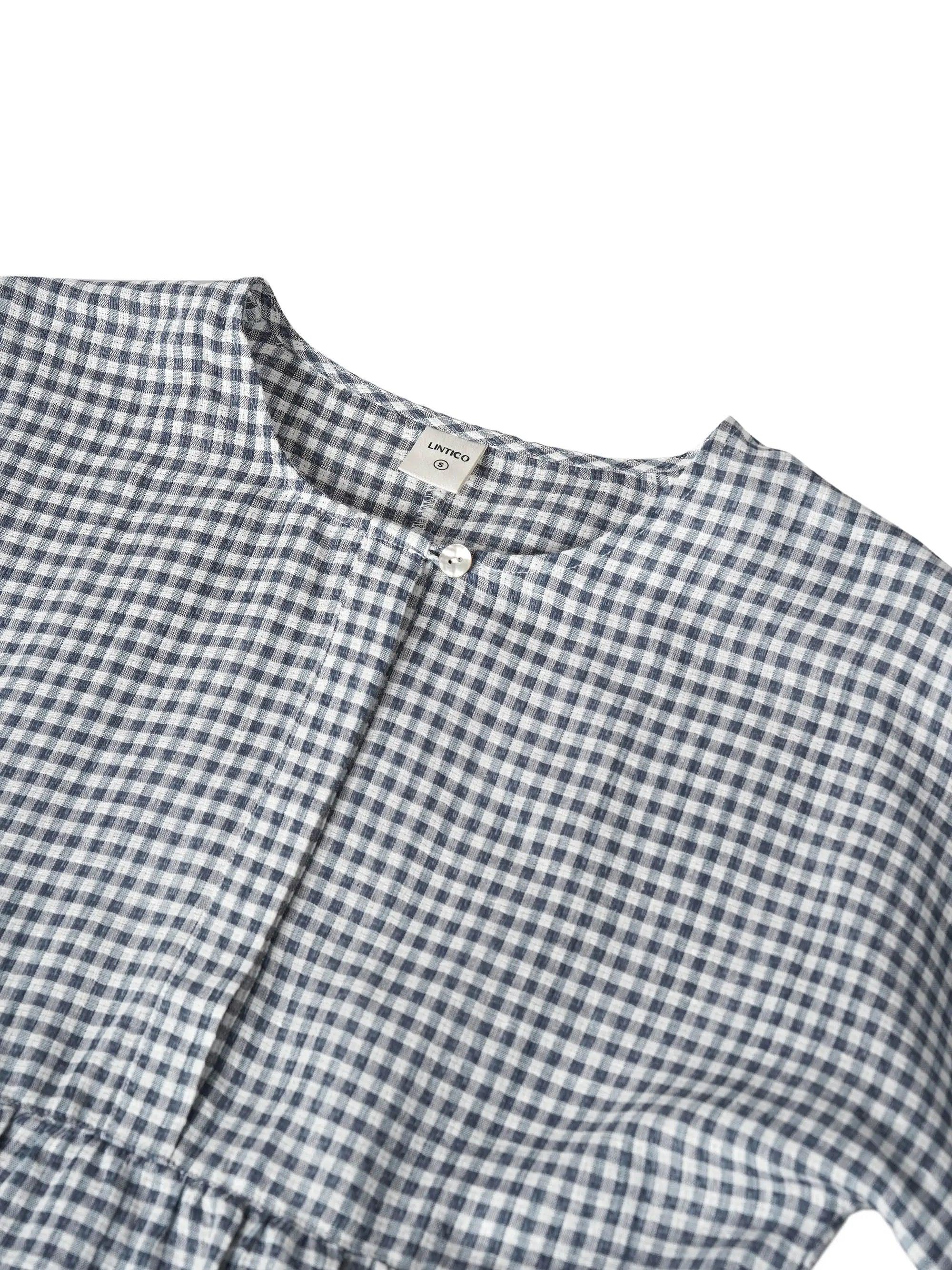 LINTICO Linen Checked Long-Sleeved Top CAROLINE — flat-lay composition