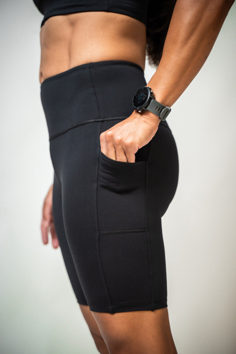 Varlo SOHO Women's Technical High Rise Shorts 8" (Black) — detail shot 8