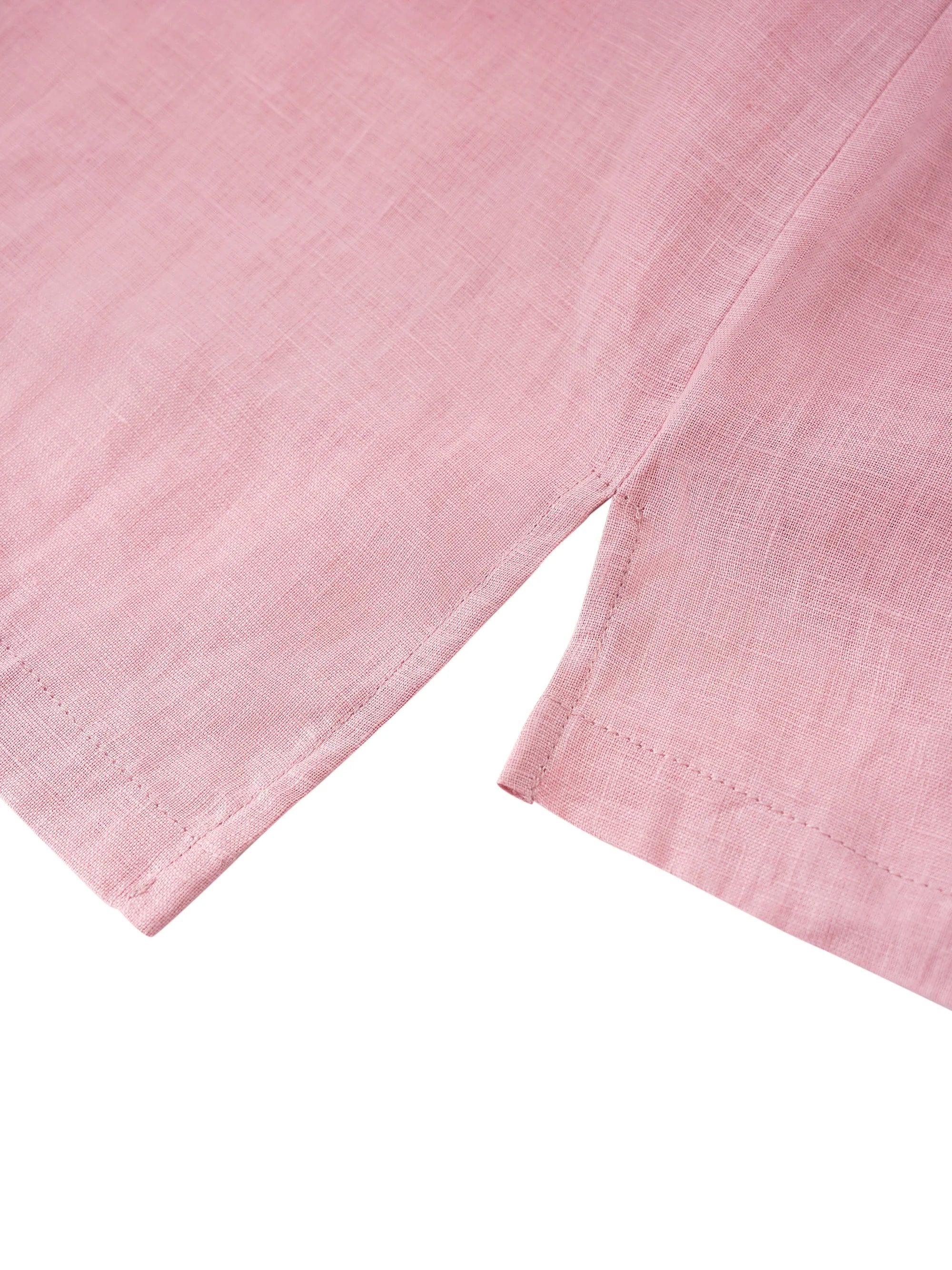 LINTICO 100% Linen Shawl V-Neck Half Sleeve Top JADE — detail shot 9