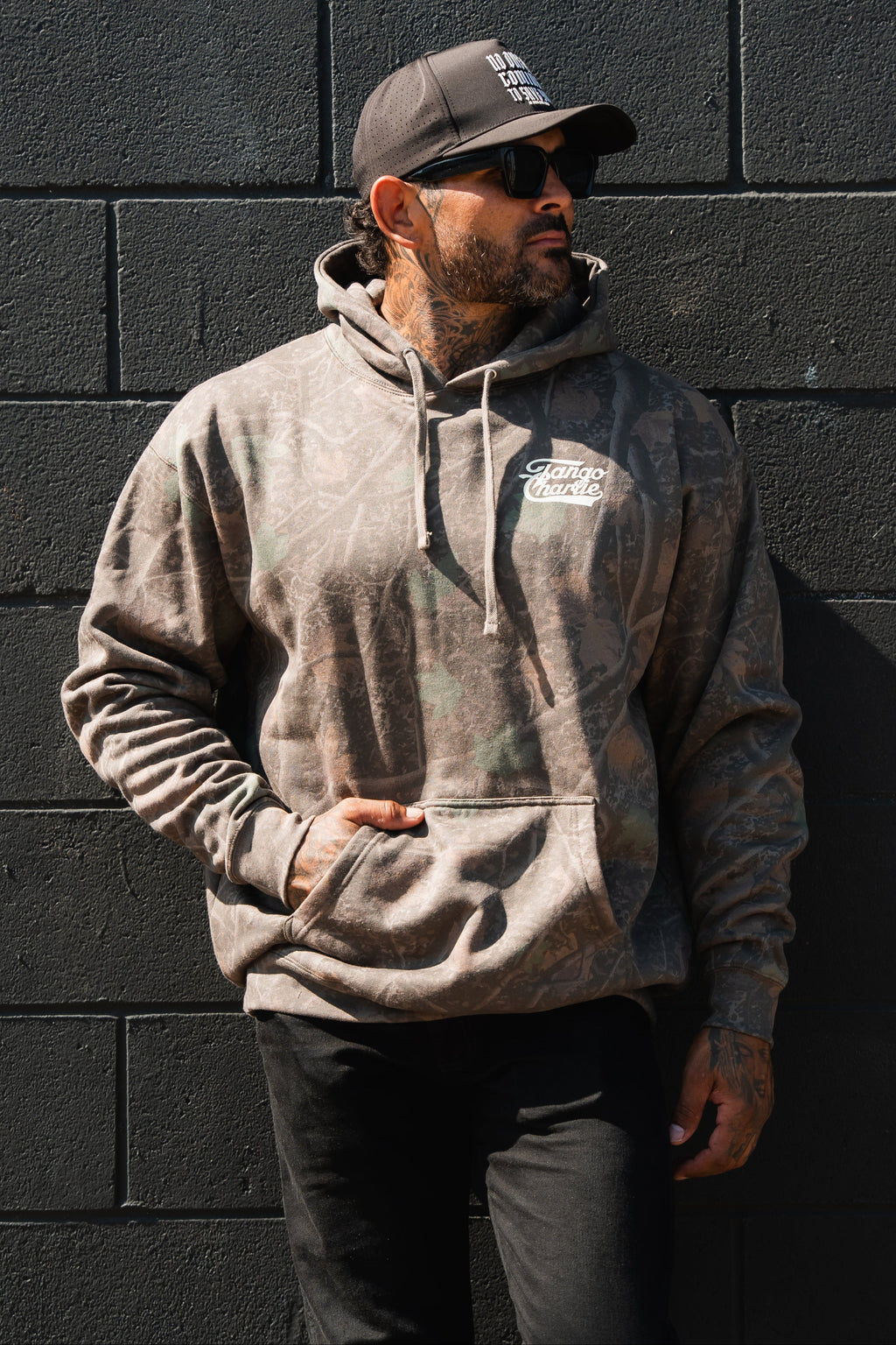 Lift Heavy. Trust God. - Premium Darkwood Camo Hoodie
