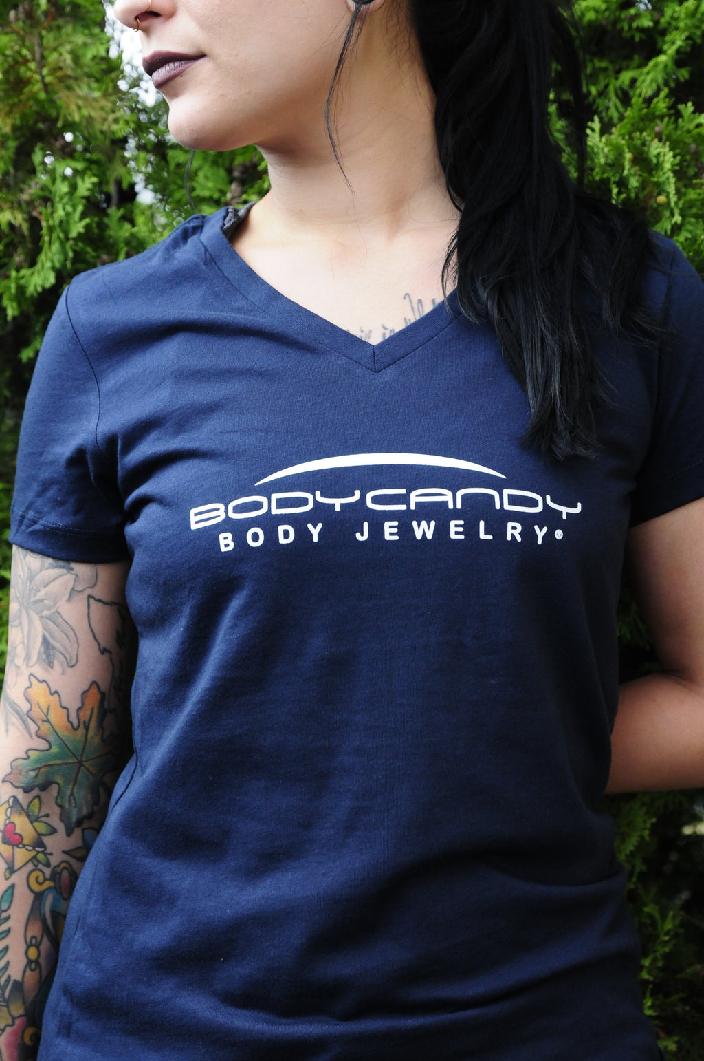 BodyCandy Body Candy Logo Tapered Blue V-Neck Tee Shirt 100% Cotton — main product shot