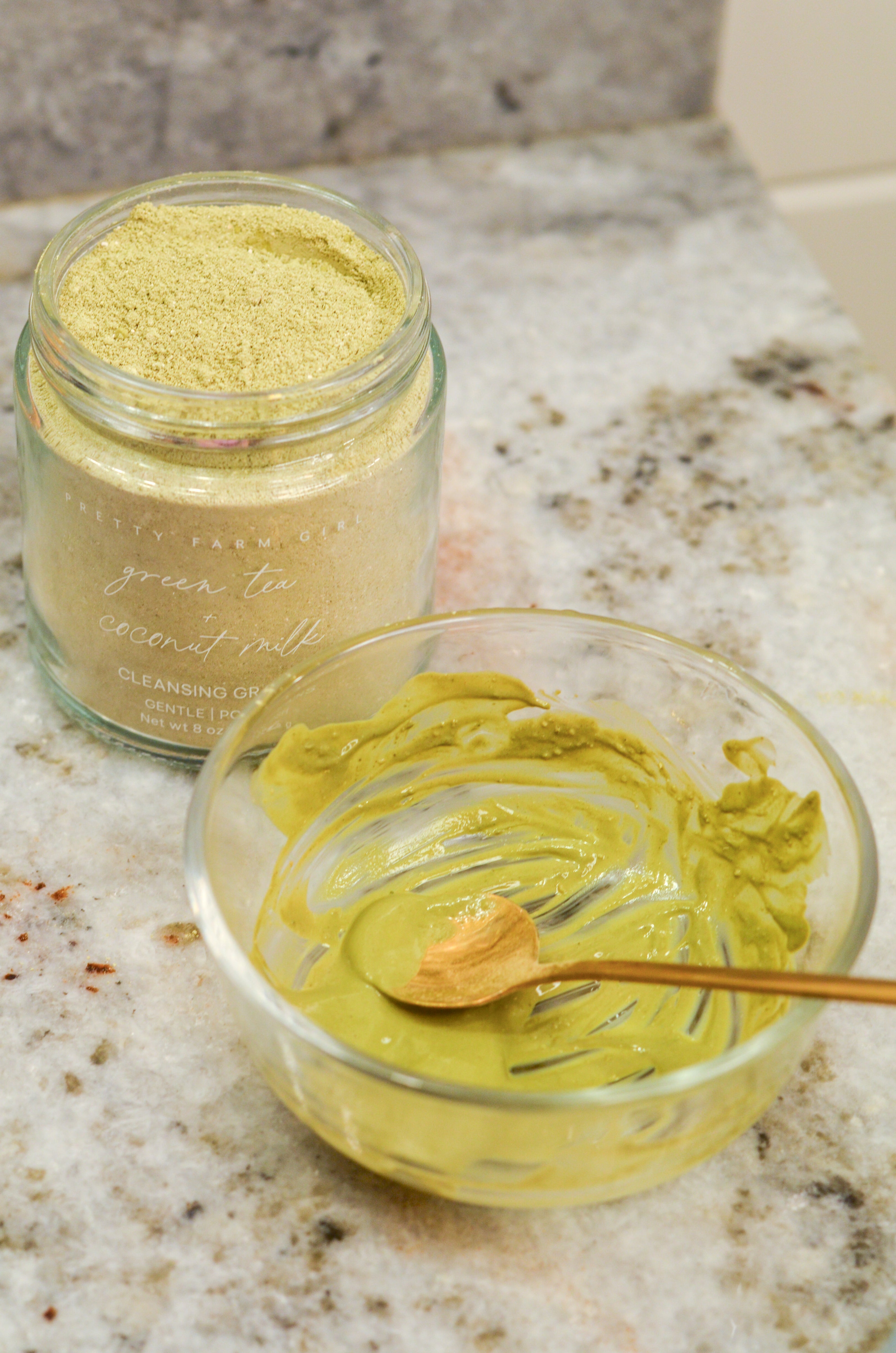 Pretty farm girl Green Tea + Coconut Milk Facial Cleansing Grains — side view