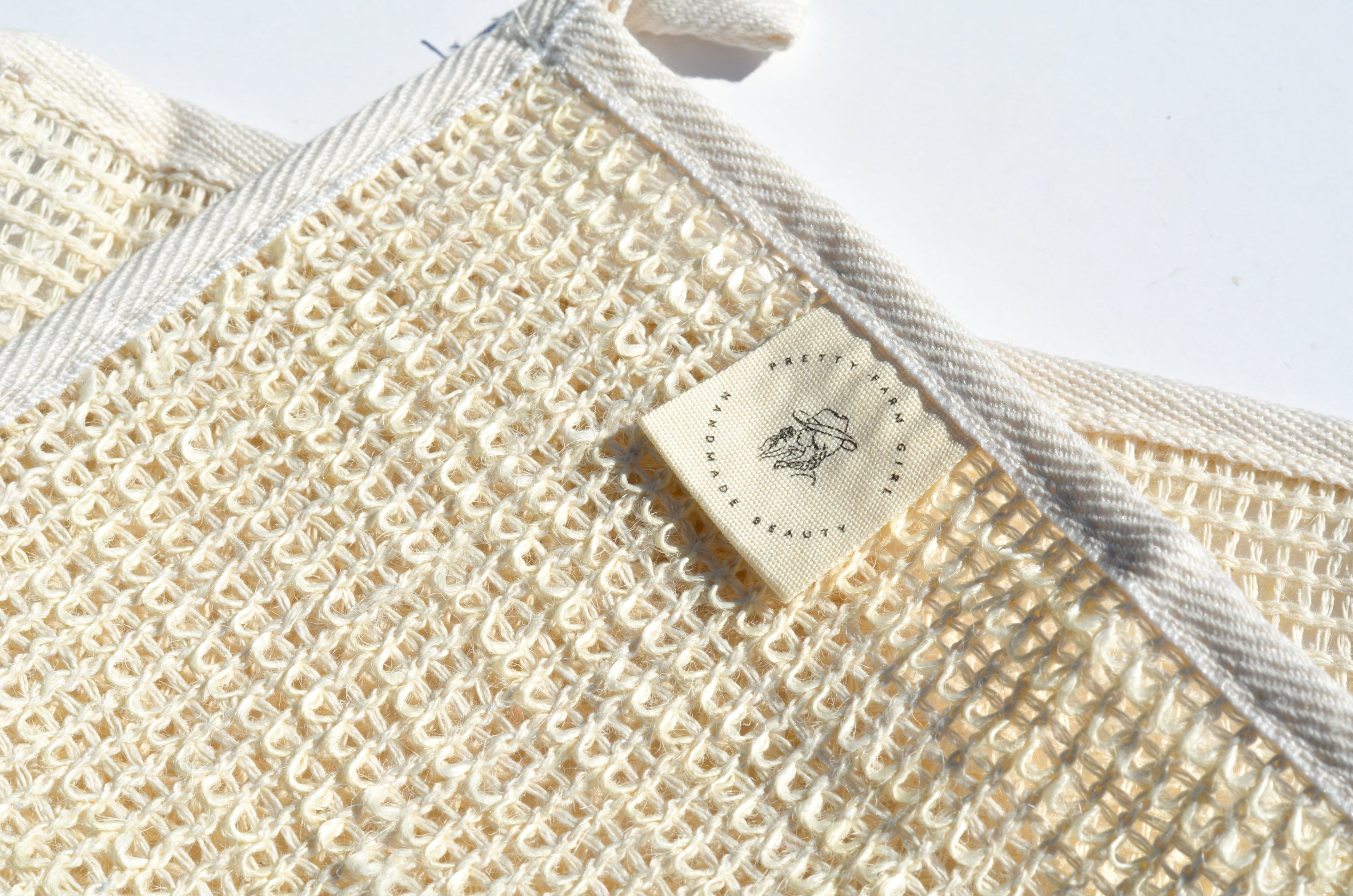 Pretty farm girl Sisal Exfoliating Wash Cloth — detail close-up