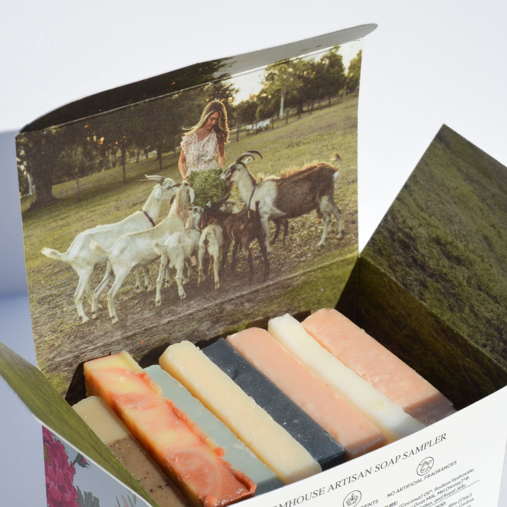 Pretty farm girl Farmhouse Artisan Goat Milk & Tallow Soap Sampler — side view