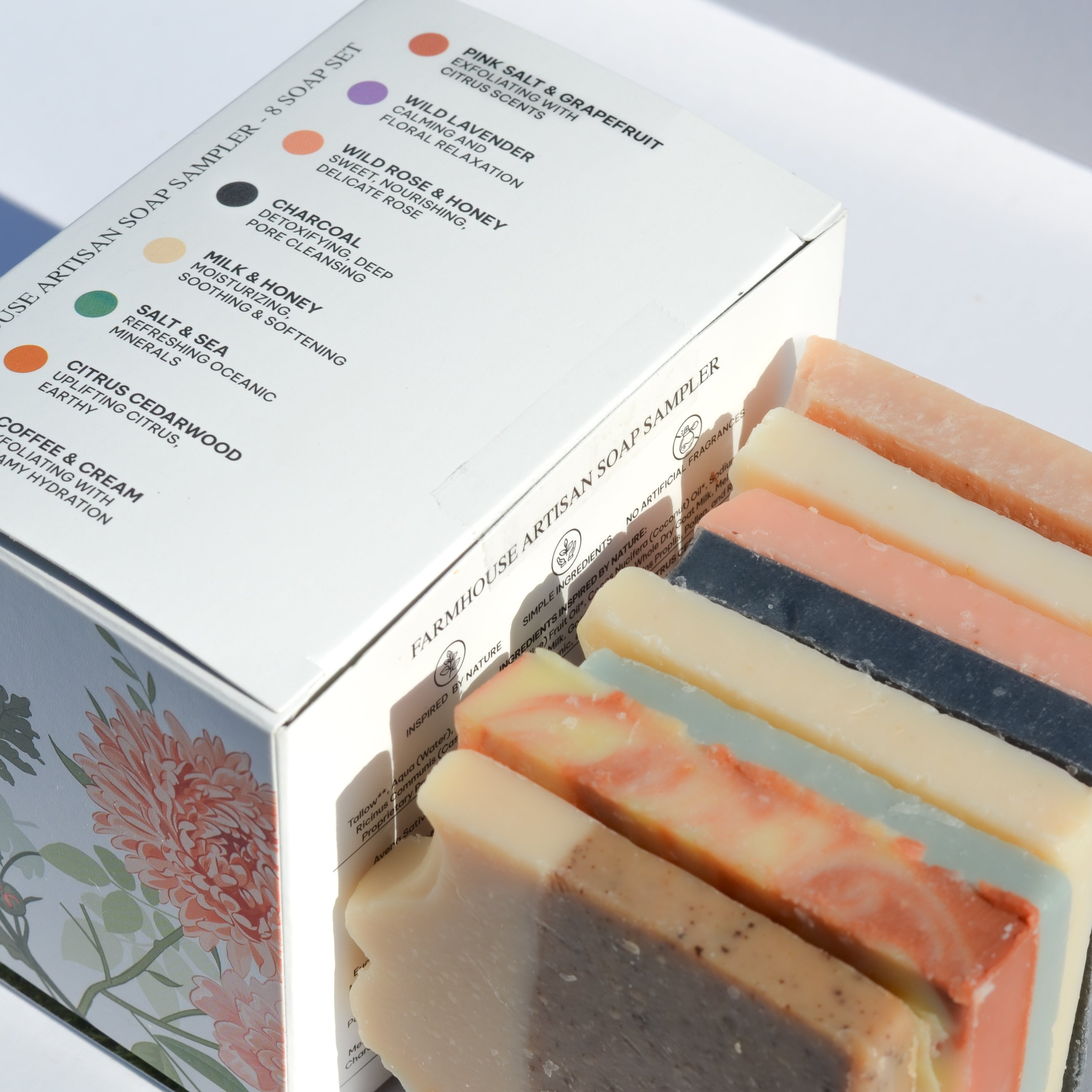 Pretty farm girl Farmhouse Artisan Goat Milk & Tallow Soap Sampler — back view