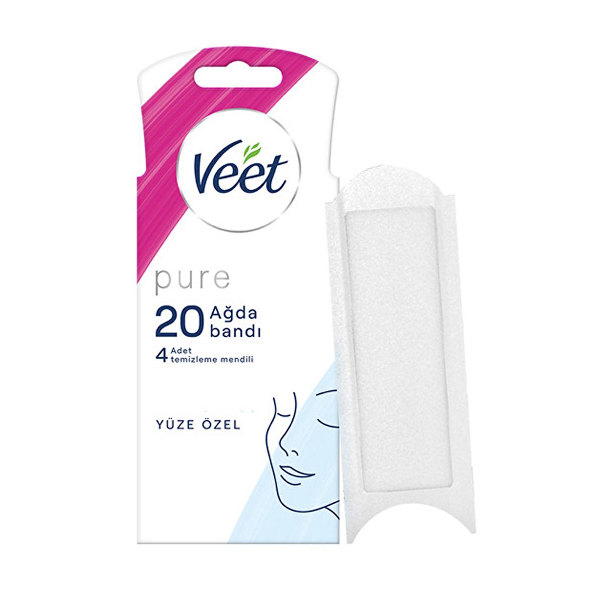 Veet Pure Facial Wax Strips for Sensitive Skin - Hypoallergenic Hair Removal for Face, Easy-Gelwax Technology, 20 Strips & 4 Wipes