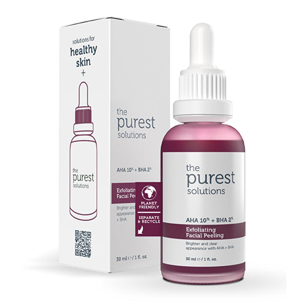 The Purest Solutions Exfoliating Face Serum with AHA 10% + BHA 2% - Improves Skin Tone & Reduces Acne Scars - 1.01 fl oz