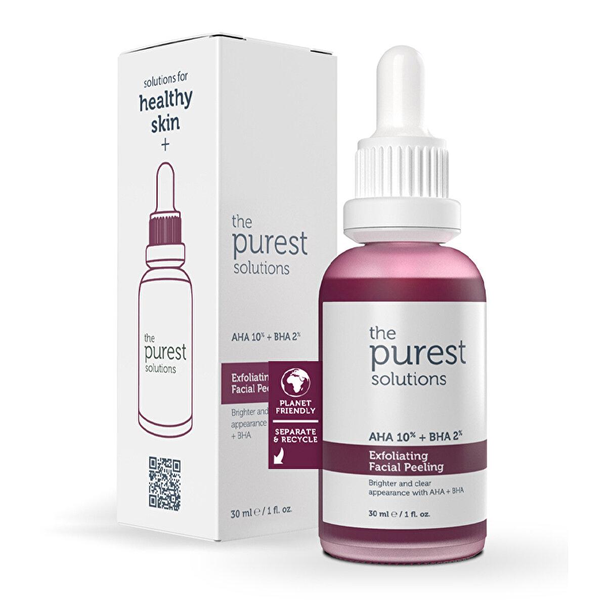 The Purest Solutions Exfoliating Face Serum with AHA 10% + BHA 2% - Improves Skin Tone & Reduces Acne Scars - 1.01 fl oz
