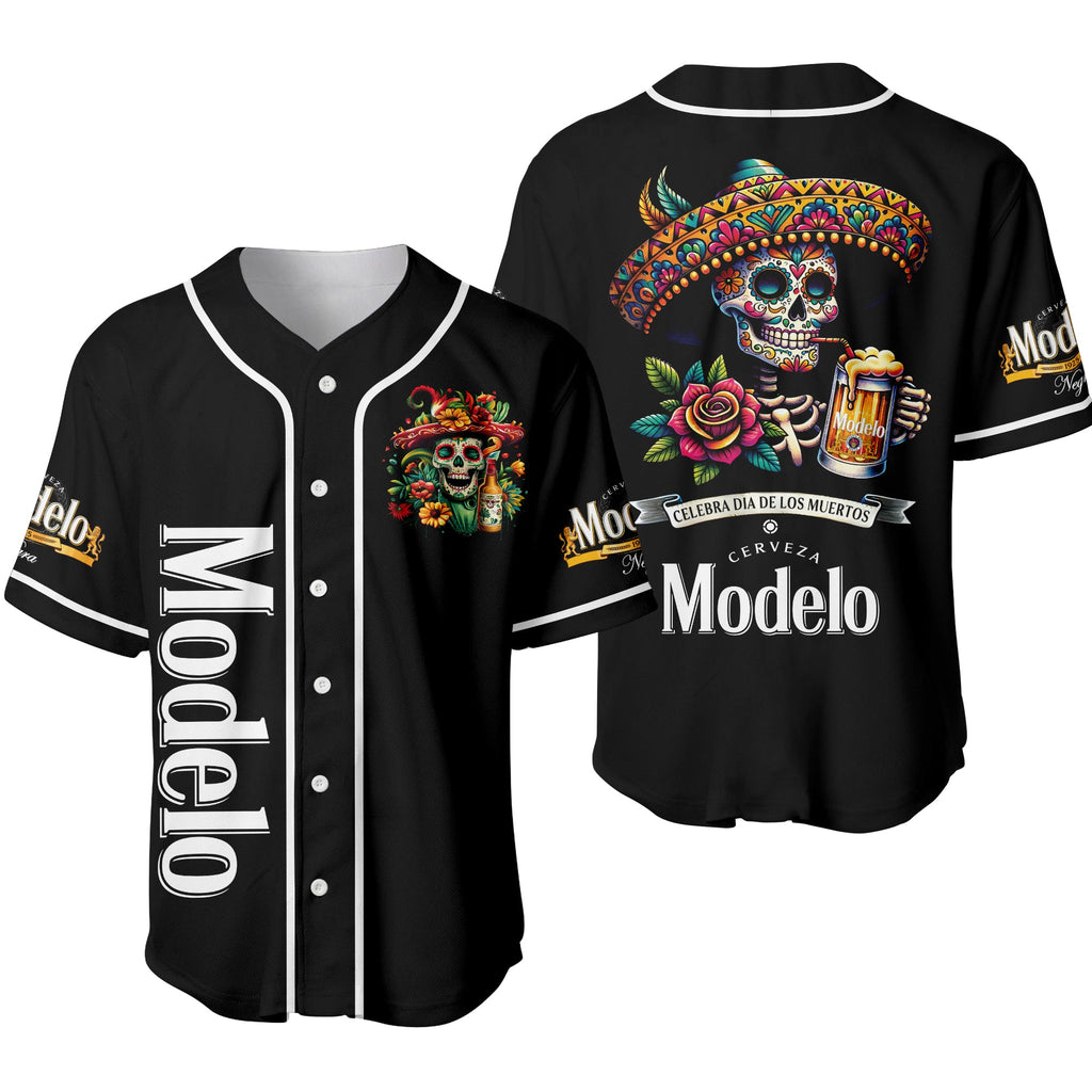 Pasimax Día de los Muertos All-Black Skull Baseball Jersey – Modelo Negra Unisex Shirt — main product shot