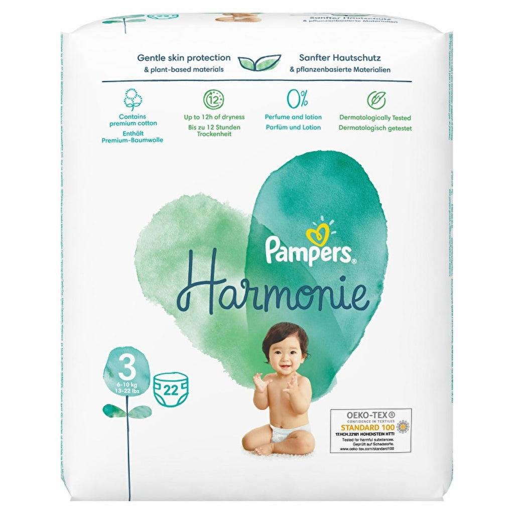 Prima Pampers Harmonie Baby Diapers Size 3, 22 Count - Gentle, Hypoallergenic Diapers for Sensitive Skin