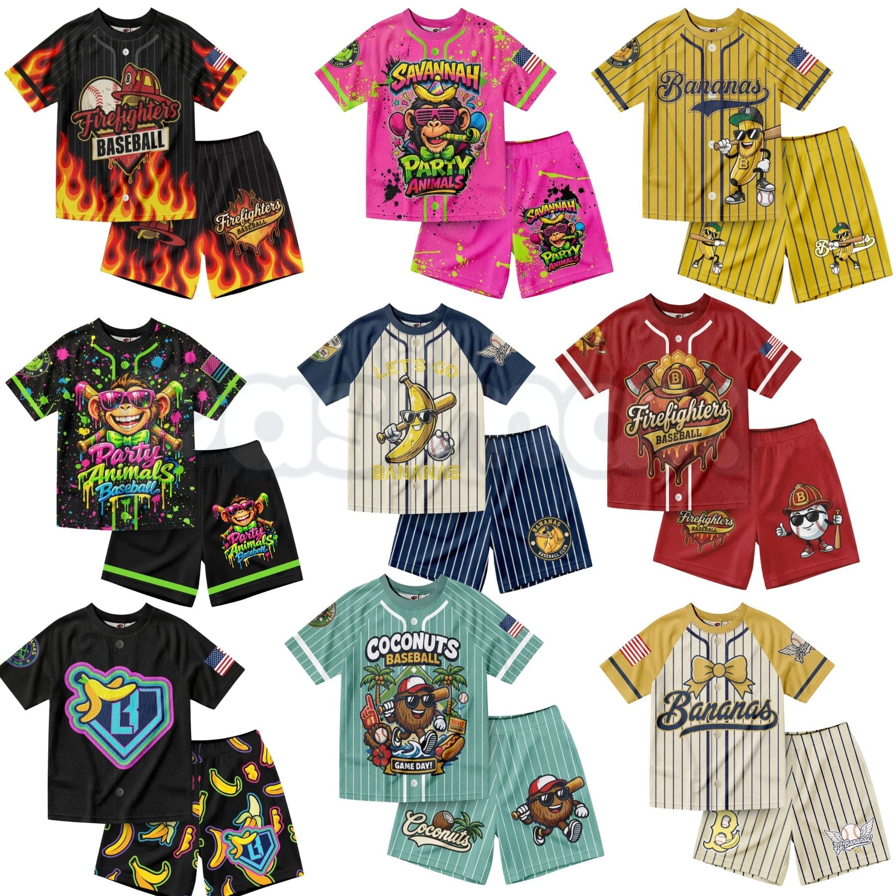Dabbing Banana Retro American Flag Baseball Jersey Set – Toddler Athletic Mesh Outfit