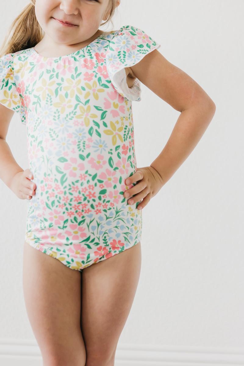 Mila & Rose ® Daffodils S/S Flutter Sleeve Leotard — detail close-up