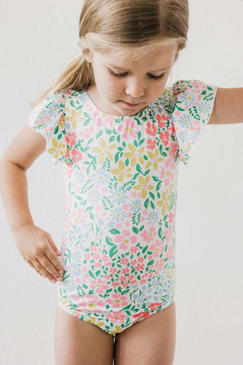 Mila & Rose ® Daffodils S/S Flutter Sleeve Leotard — side view