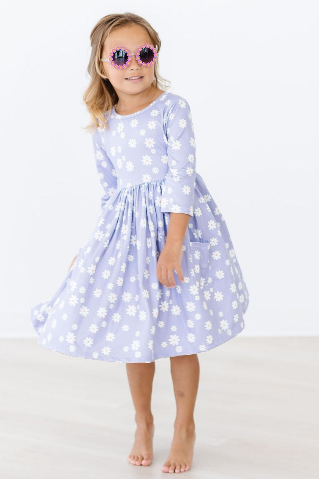 Mila & Rose ® Dainty Daisies 3/4 Sleeve Pocket Twirl Dress — detail close-up