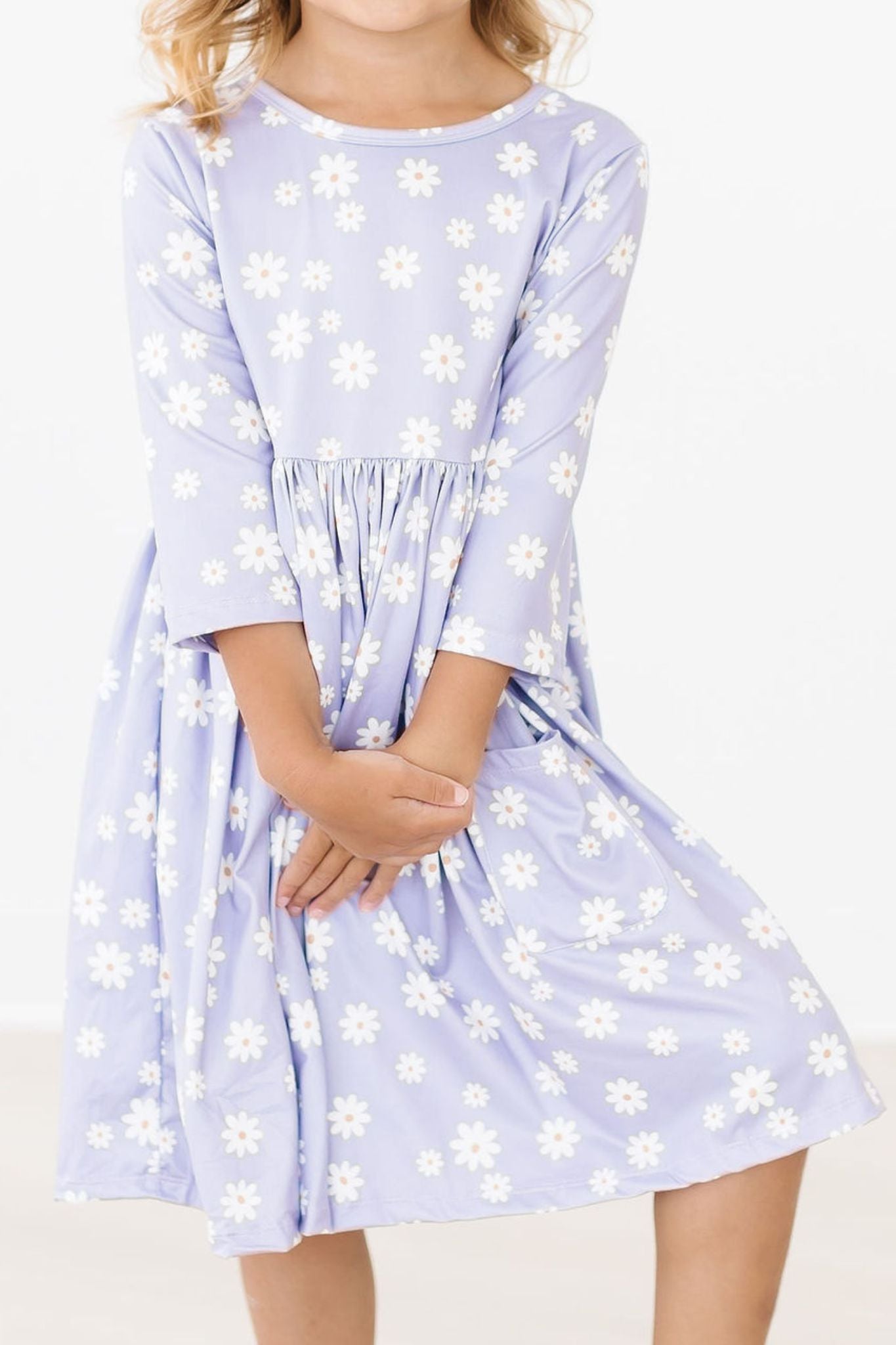 Mila & Rose ® Dainty Daisies 3/4 Sleeve Pocket Twirl Dress — lifestyle context
