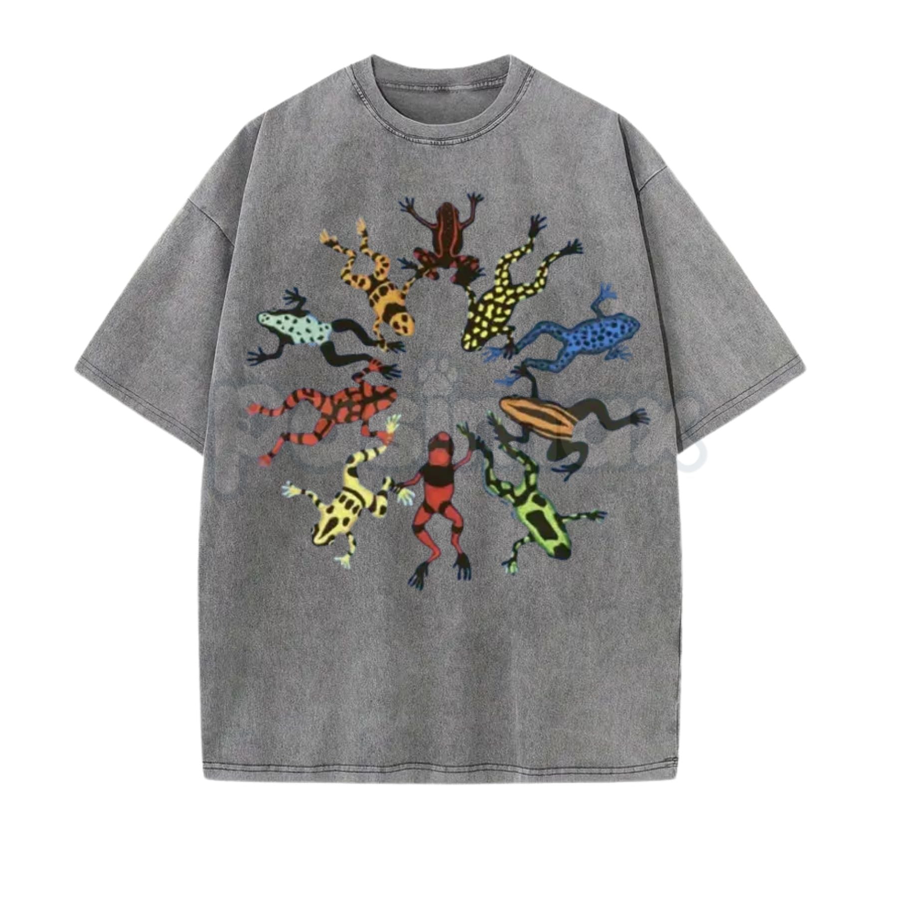 Dancing Frog Feast Print T-Shirt – Retro Cottagecore Amphibian Graphic Tee, Lightweight Vintage Washed Cotton Whimsical Top