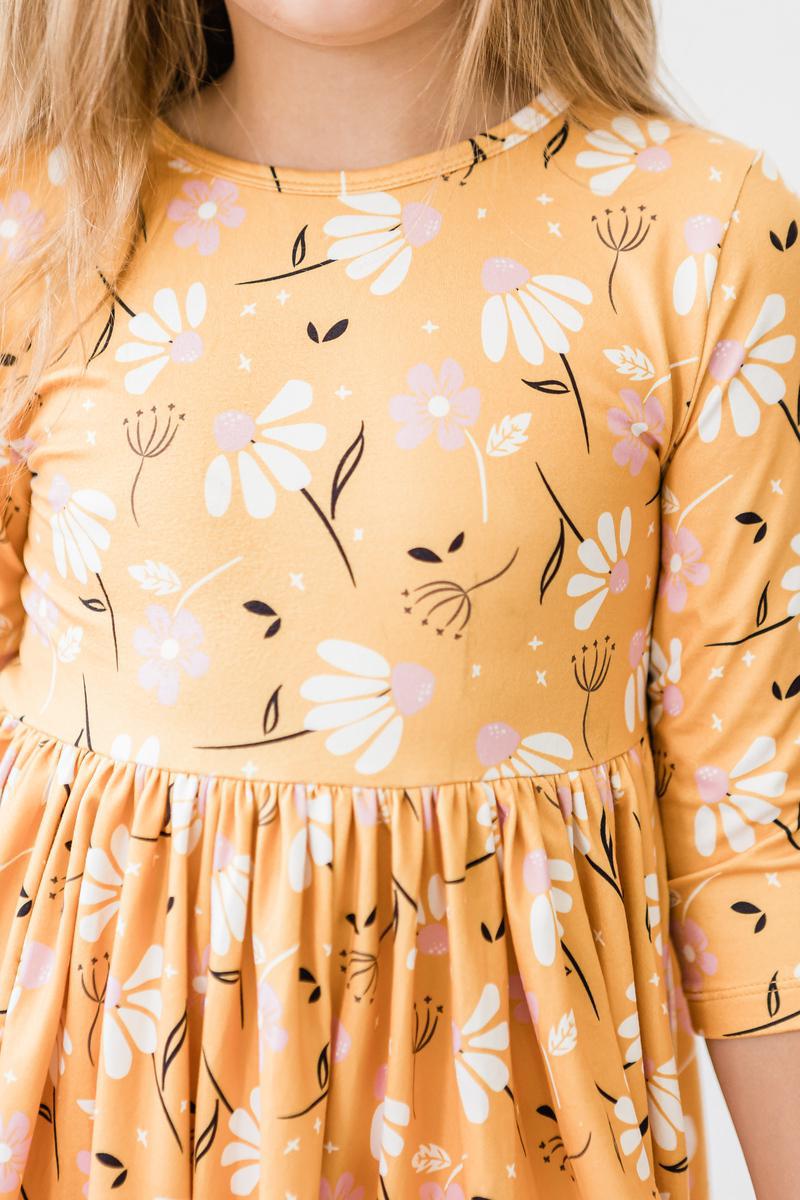 Mila & Rose ® Dandelions in Fall 3/4 Sleeve Pocket Twirl Dress — detail close-up