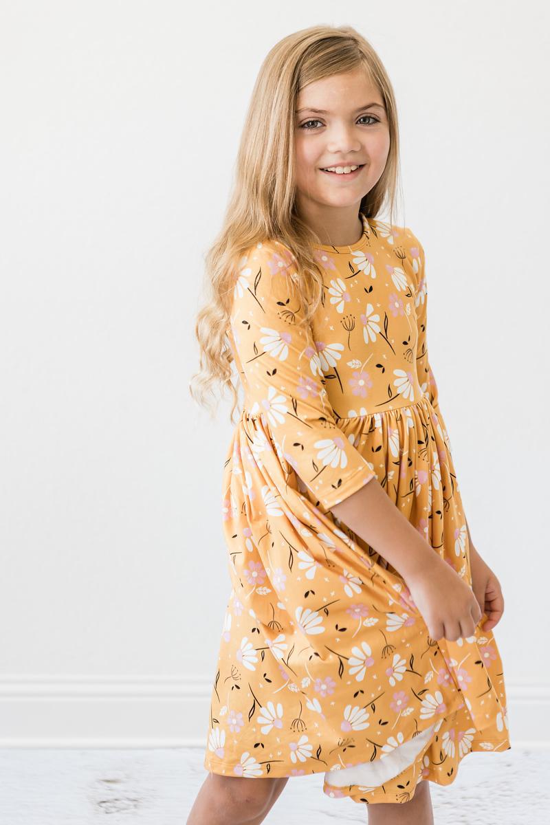 Mila & Rose ® Dandelions in Fall 3/4 Sleeve Pocket Twirl Dress — lifestyle context