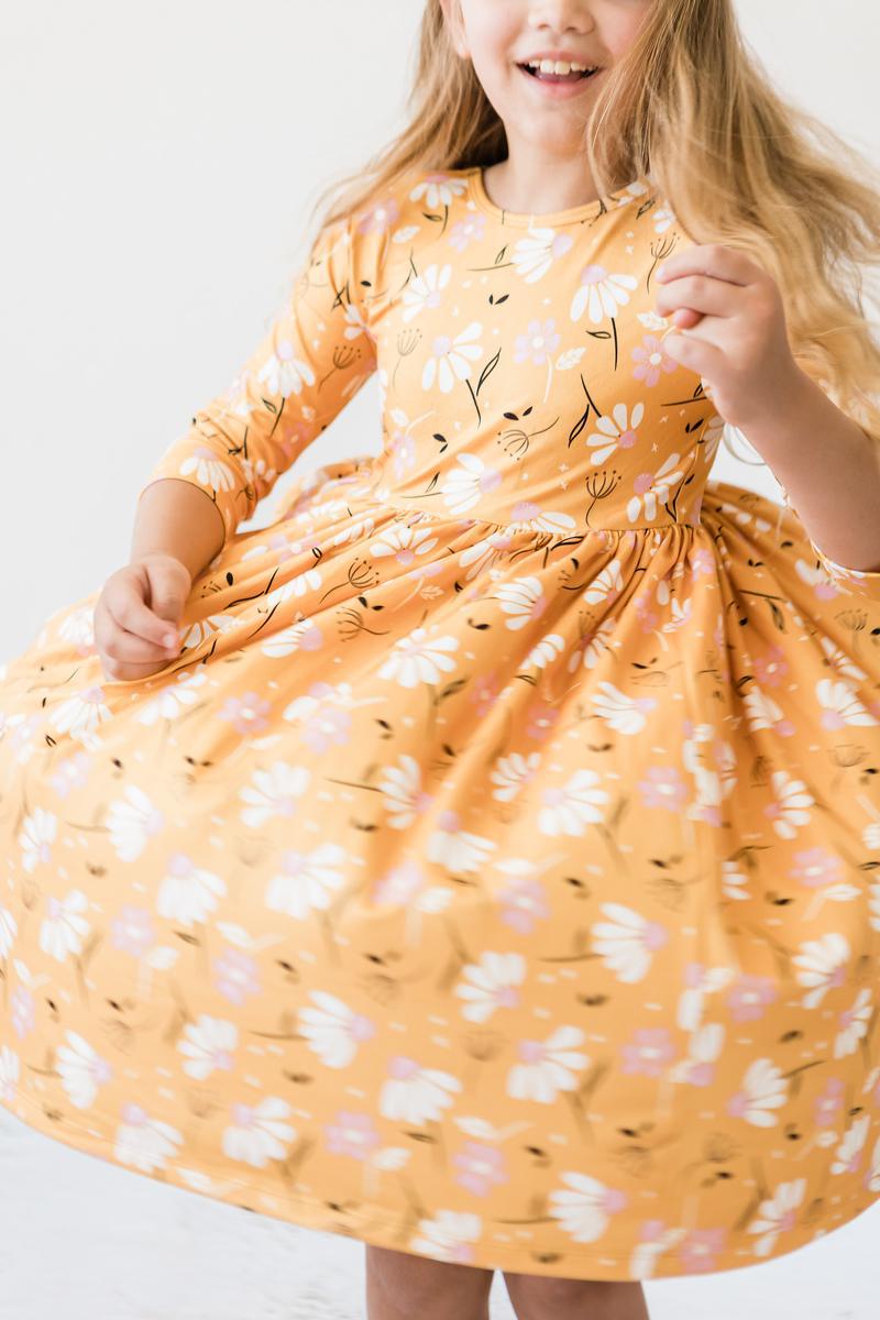 Mila & Rose ® Dandelions in Fall 3/4 Sleeve Pocket Twirl Dress — side view