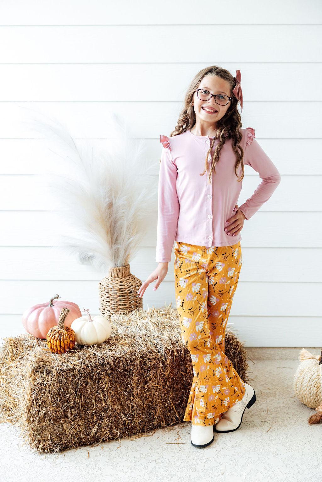 Mila & Rose ® Dandelions in Fall Ribbed Velvet Bells — lifestyle context