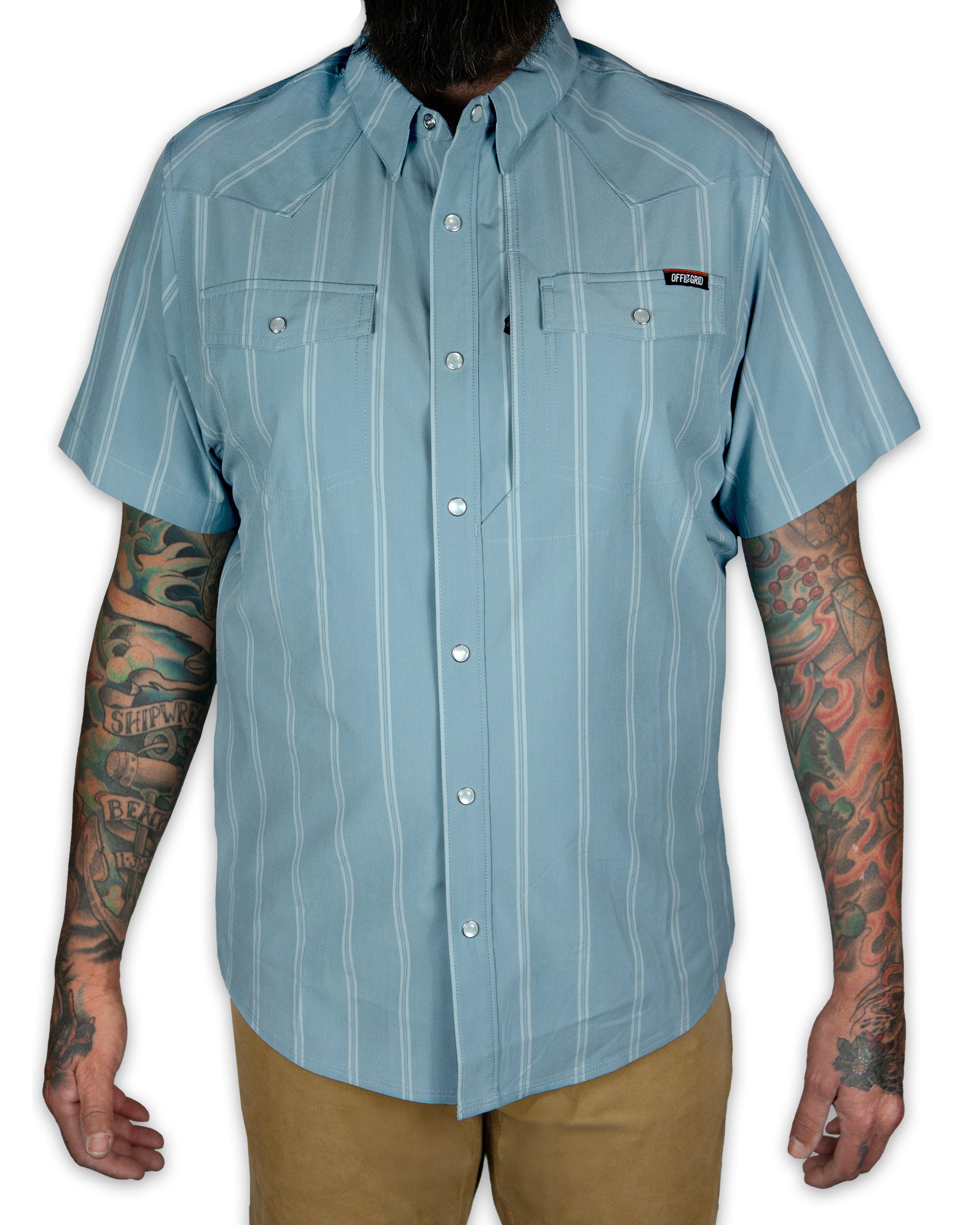 Off The Grid Surplus Daryll SS Shirt - Mid Blue — lifestyle context