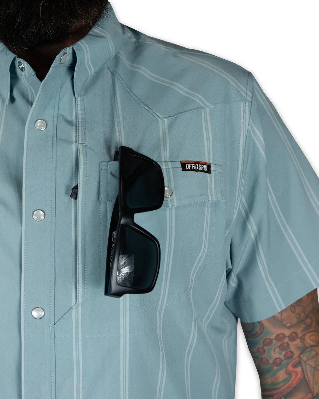 Off The Grid Surplus Daryll SS Shirt - Mid Blue — in-use photo