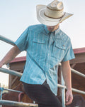 Off The Grid Surplus Daryll SS Shirt - Mid Blue — detail close-up