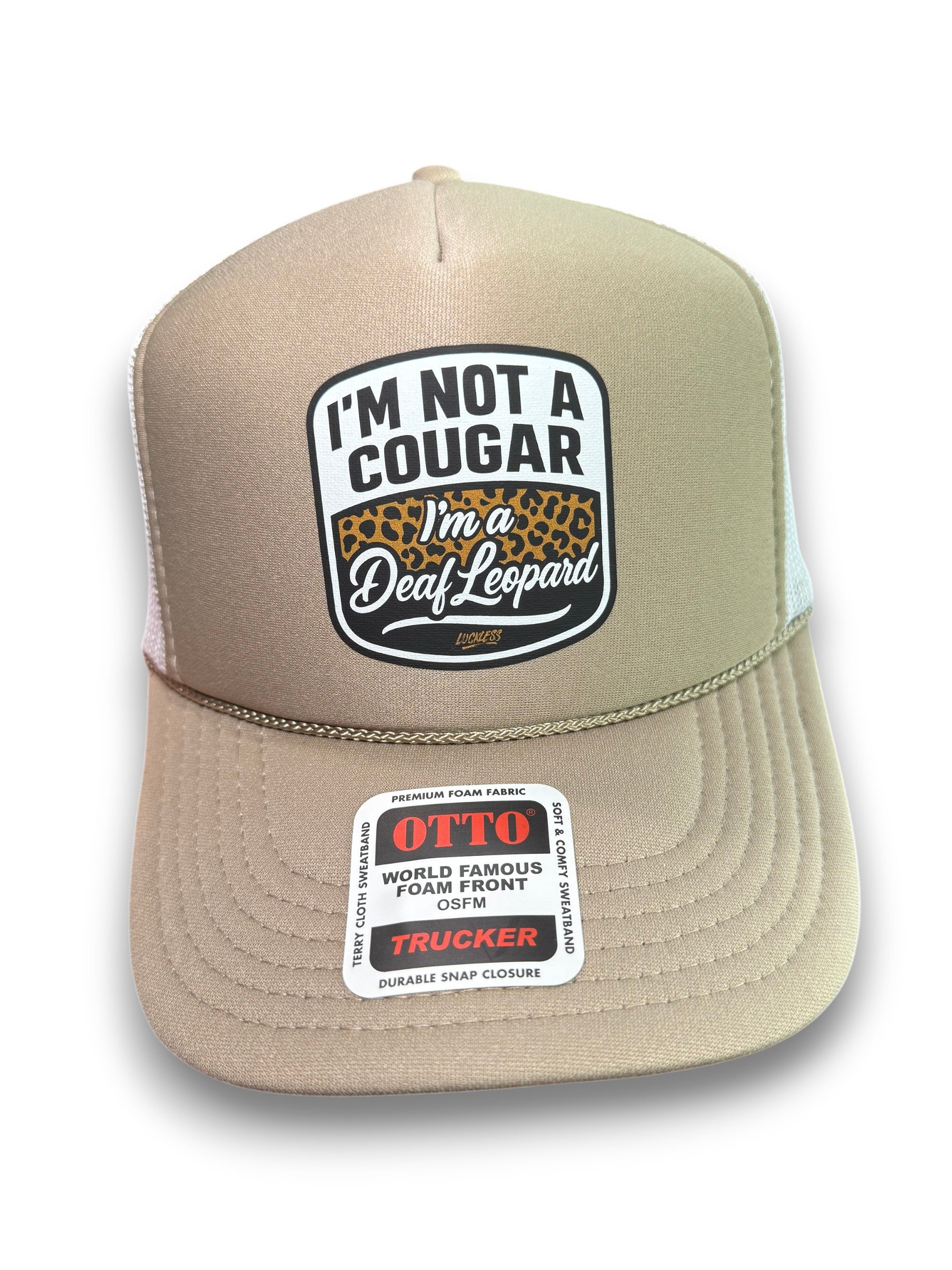Luckless Outfitters Deaf Leopard Trucker Hat — main product shot