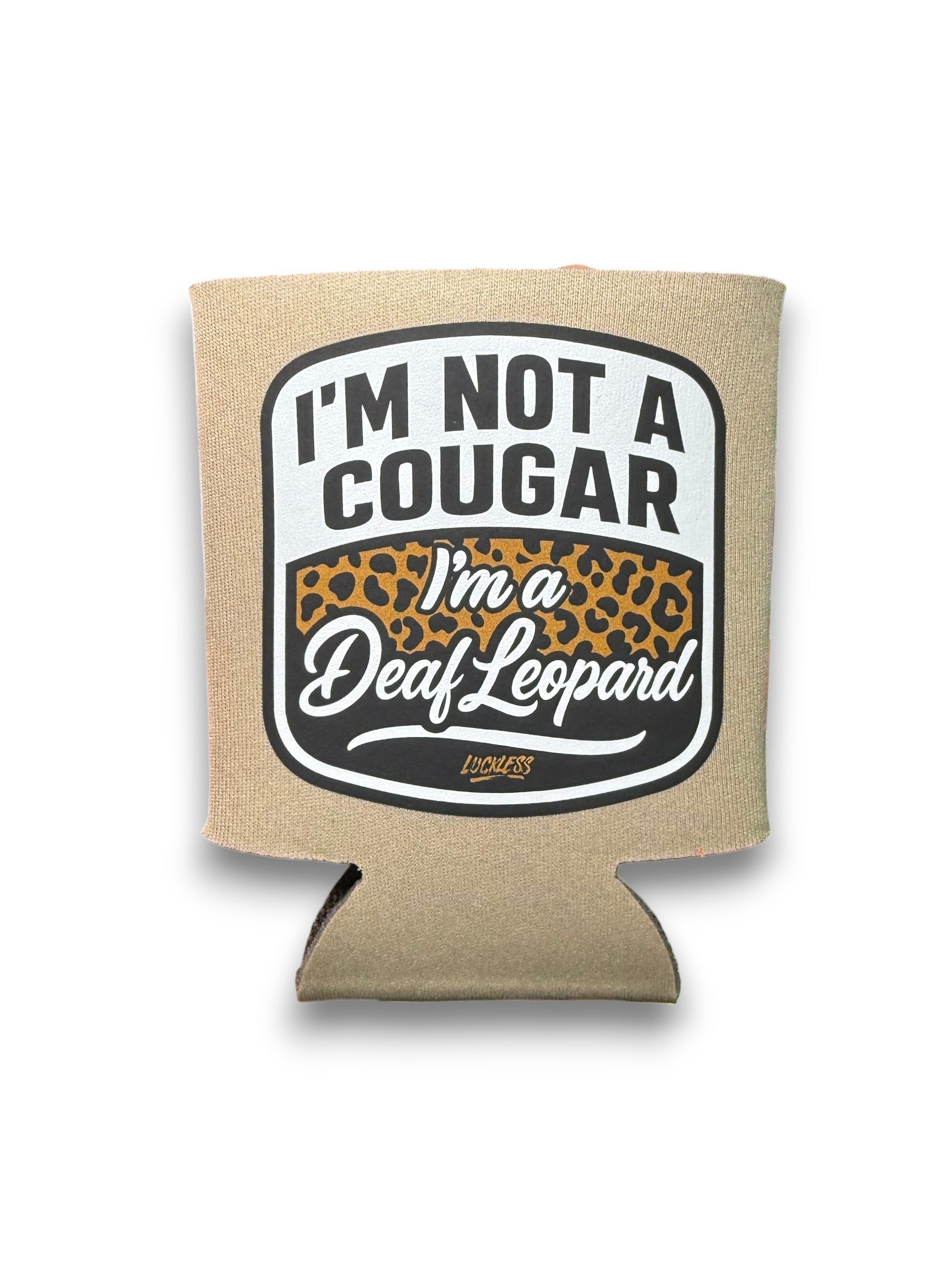 Luckless Outfitters Deaf Leopard Koozie — main product shot
