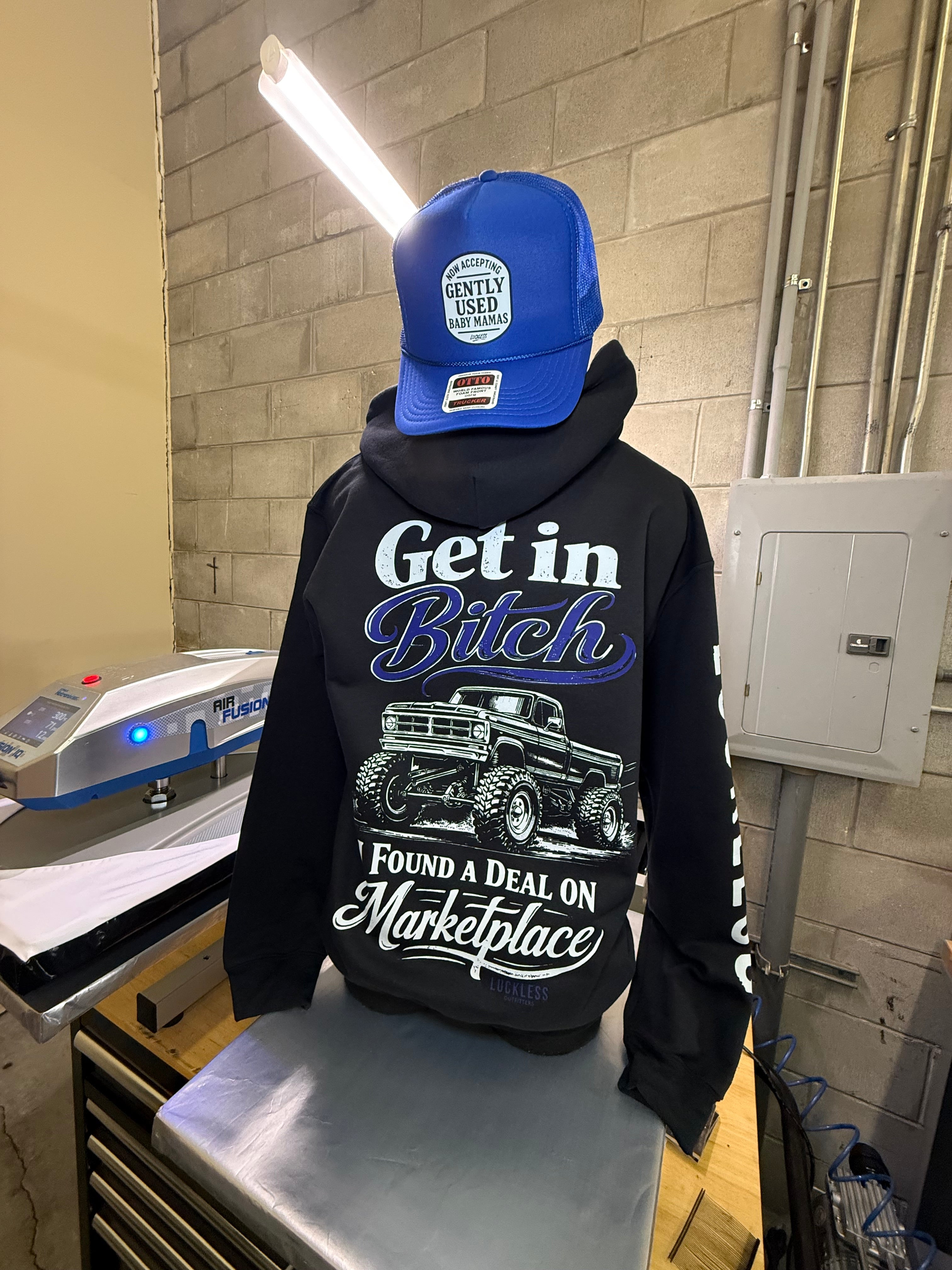 Luckless Outfitters Deal On Marketplace Hoodie — detail close-up