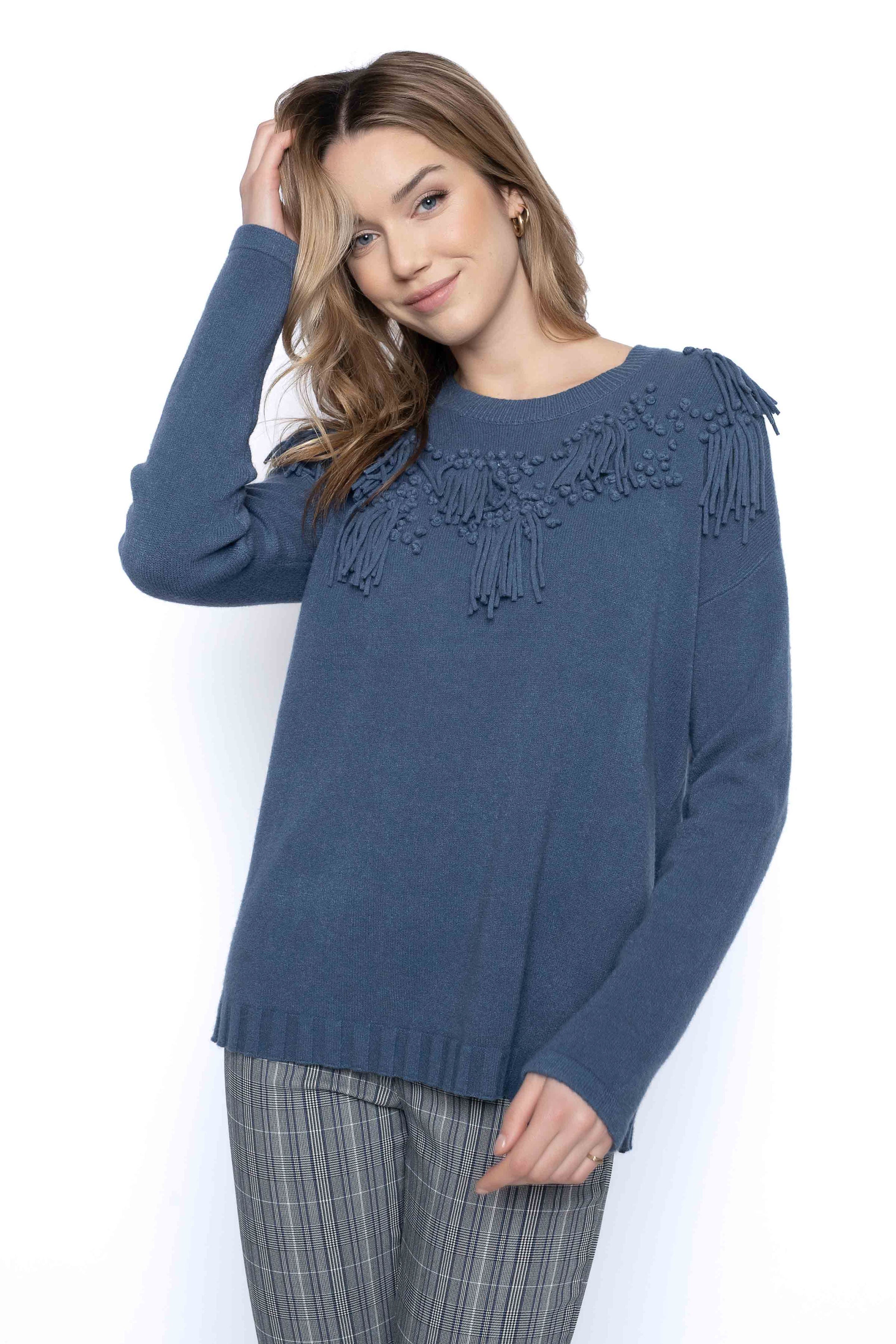 KADOU BOUTIQUE Women’s decorated neckline sweater — main product shot