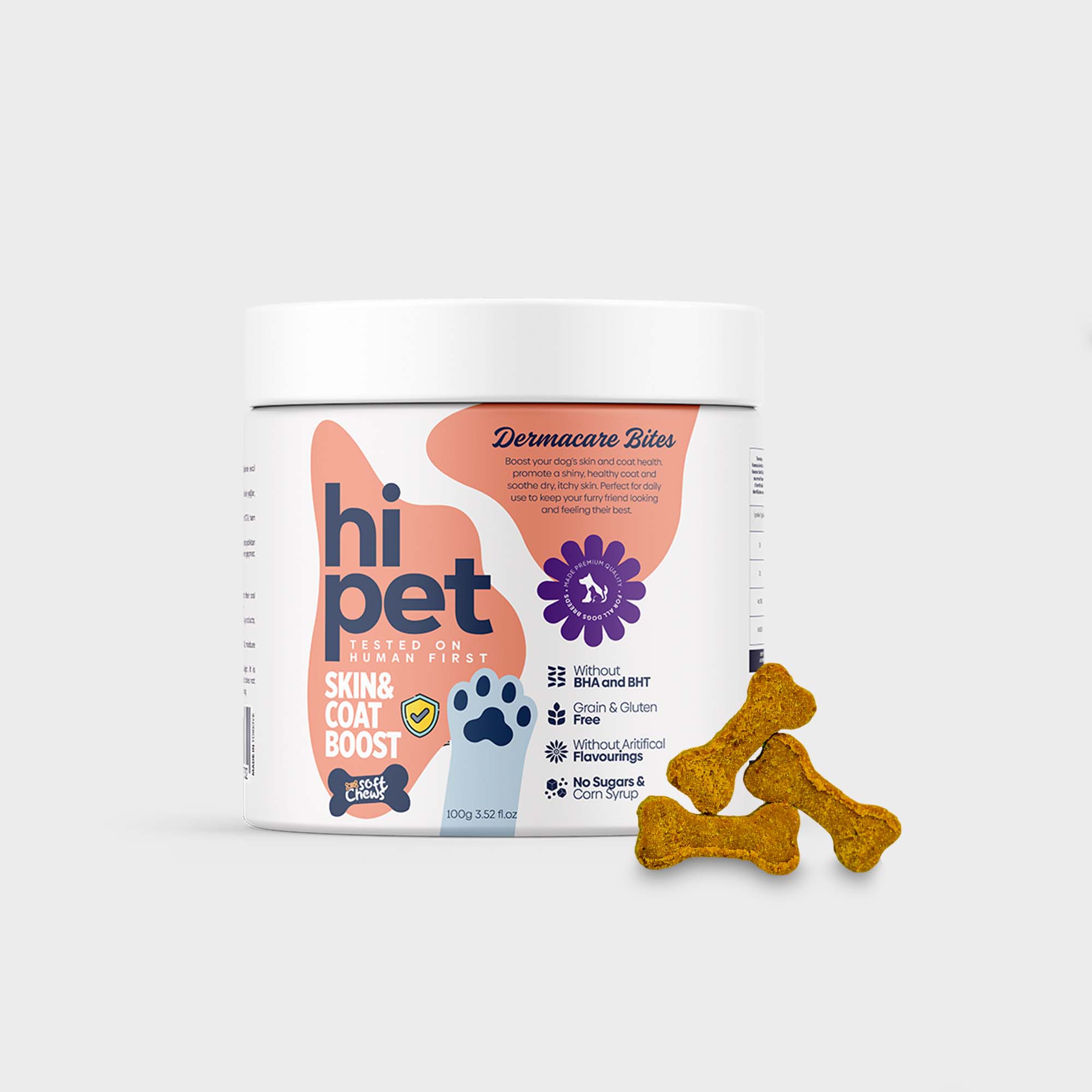 HiPet Dermacare Bites - Skin & Coat Chewable Tablets for Dogs