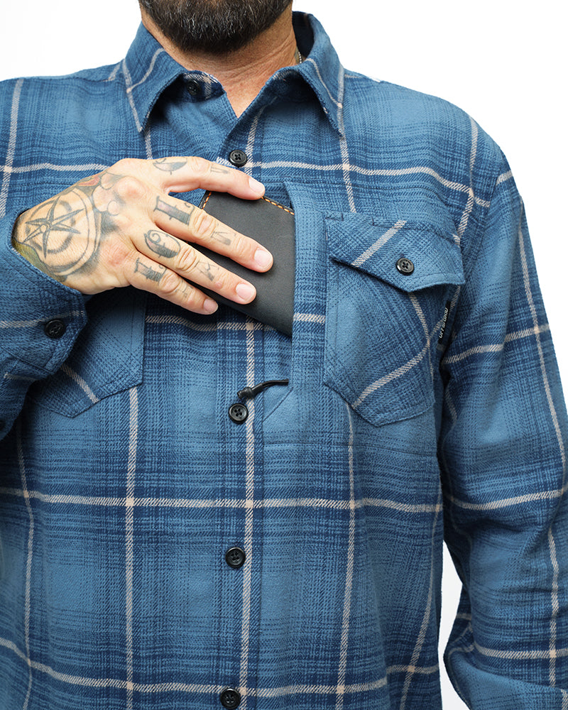 Off The Grid Surplus Destroyer Flannel - Pale Blue — in-use photo