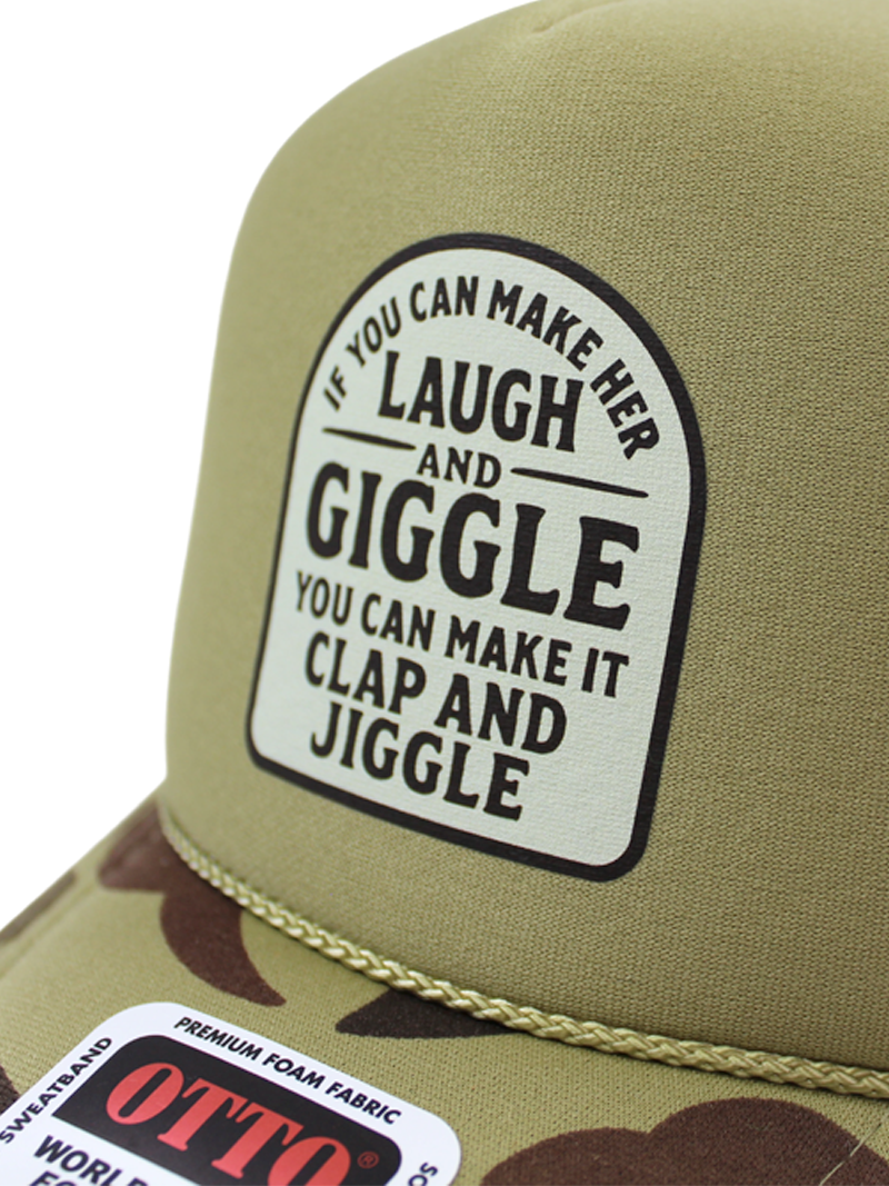 Luckless Outfitters Laugh & Giggle Trucker Hat — lifestyle context