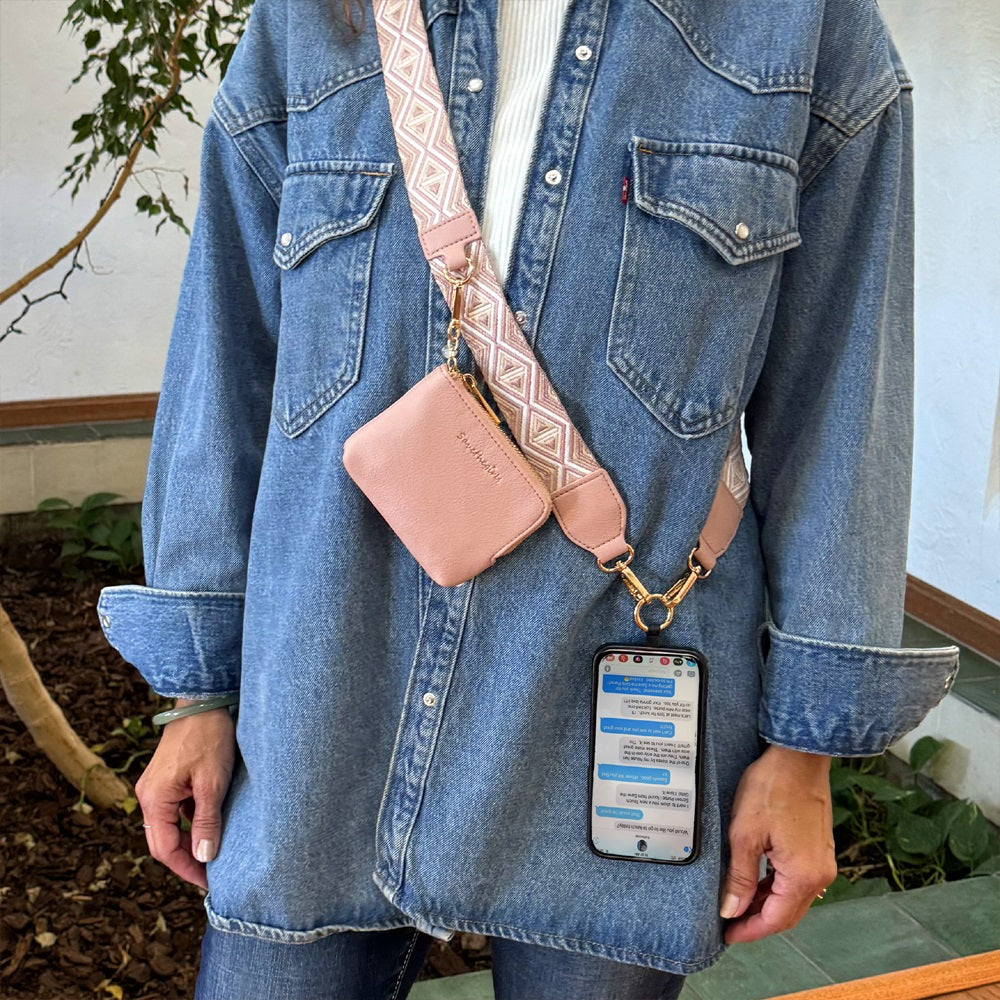 SaveTheGirls Clip & Go Strap w/RFID Pouch Diamond Pattern — side view