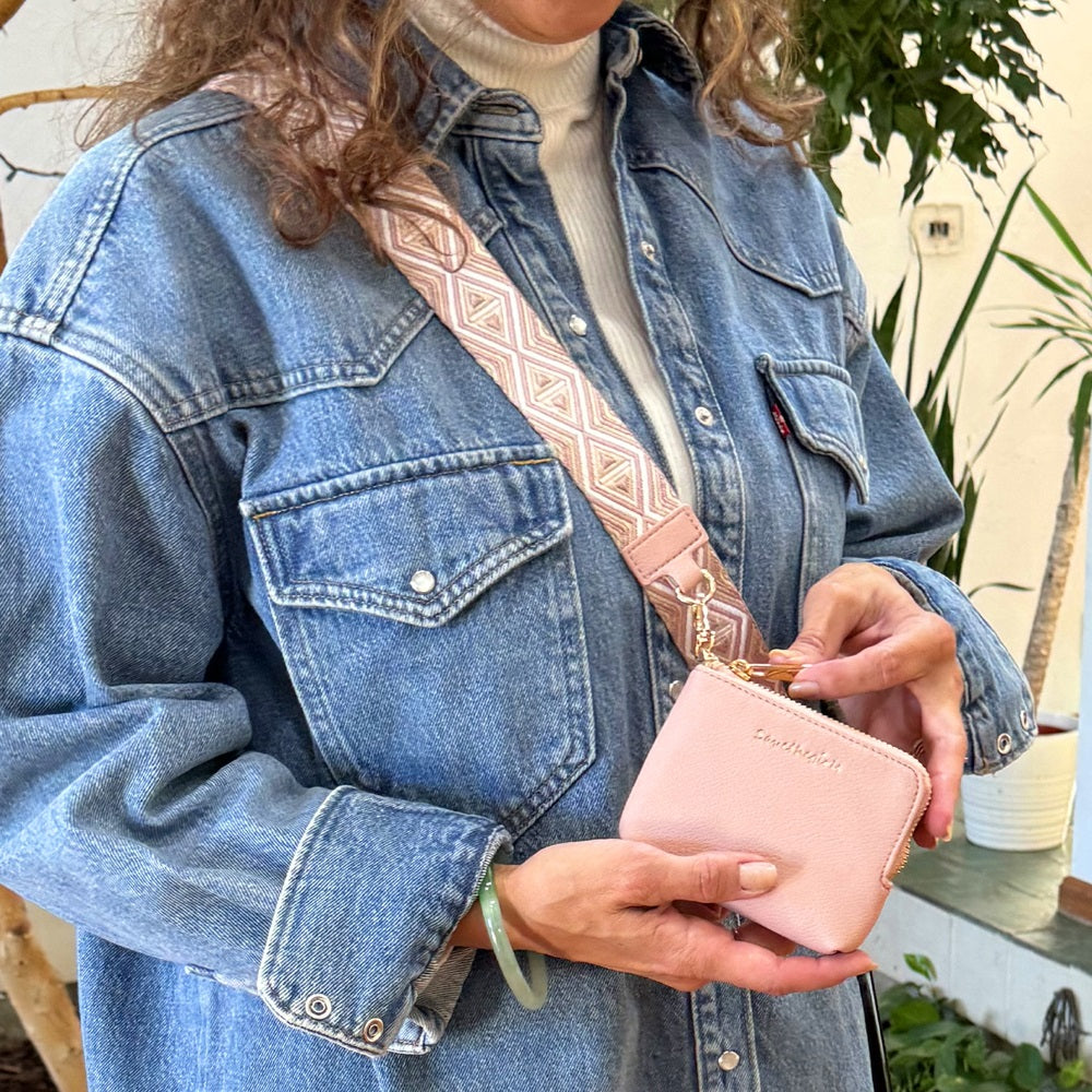 SaveTheGirls Clip & Go Strap w/RFID Pouch Diamond Pattern — in-use photo