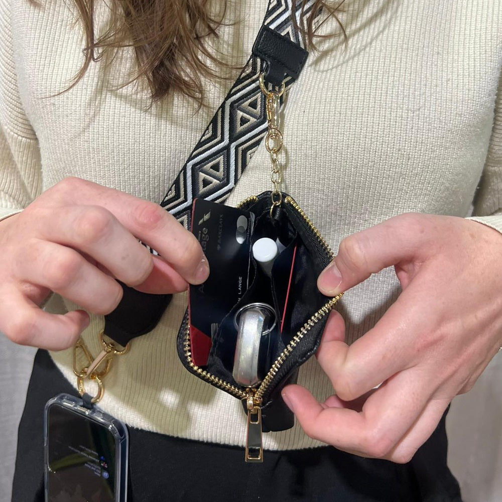 SaveTheGirls Clip & Go Strap w/RFID Pouch Diamond Pattern — lifestyle context