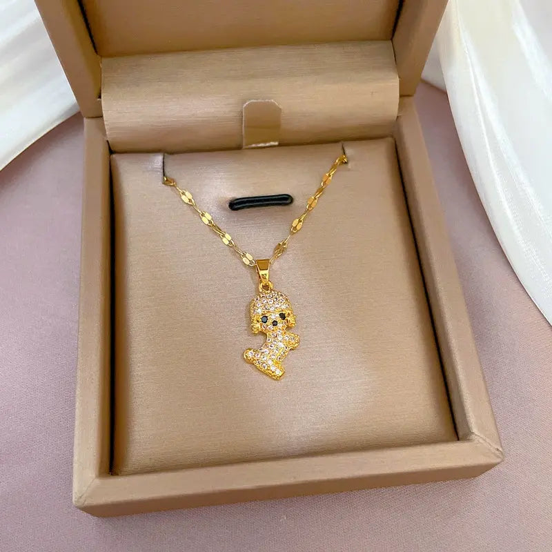 SORI STYLE Diamond Puppy Pendant Necklace — side view