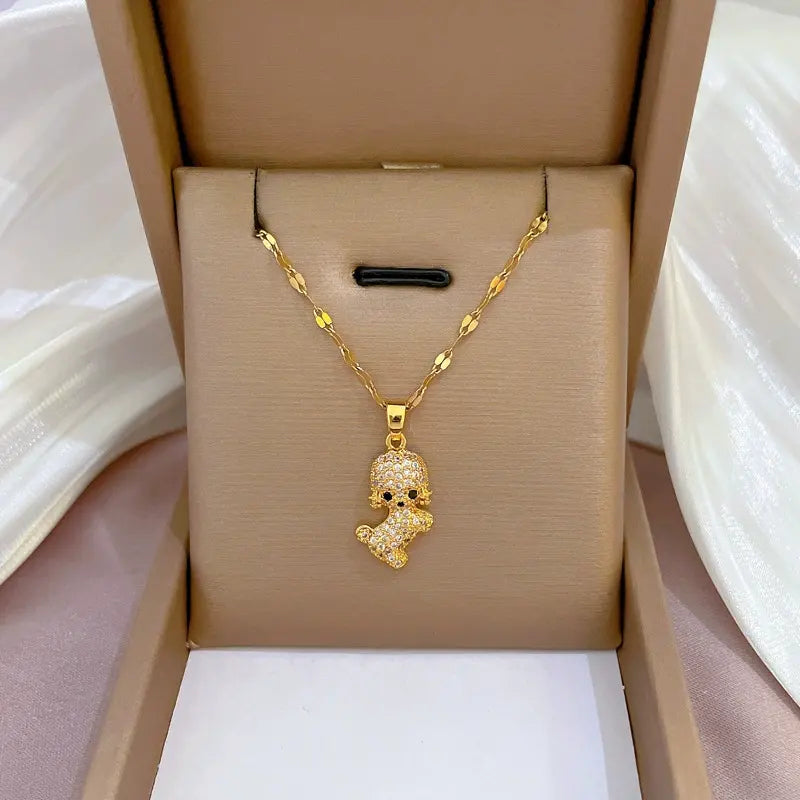 SORI STYLE Diamond Puppy Pendant Necklace — detail close-up