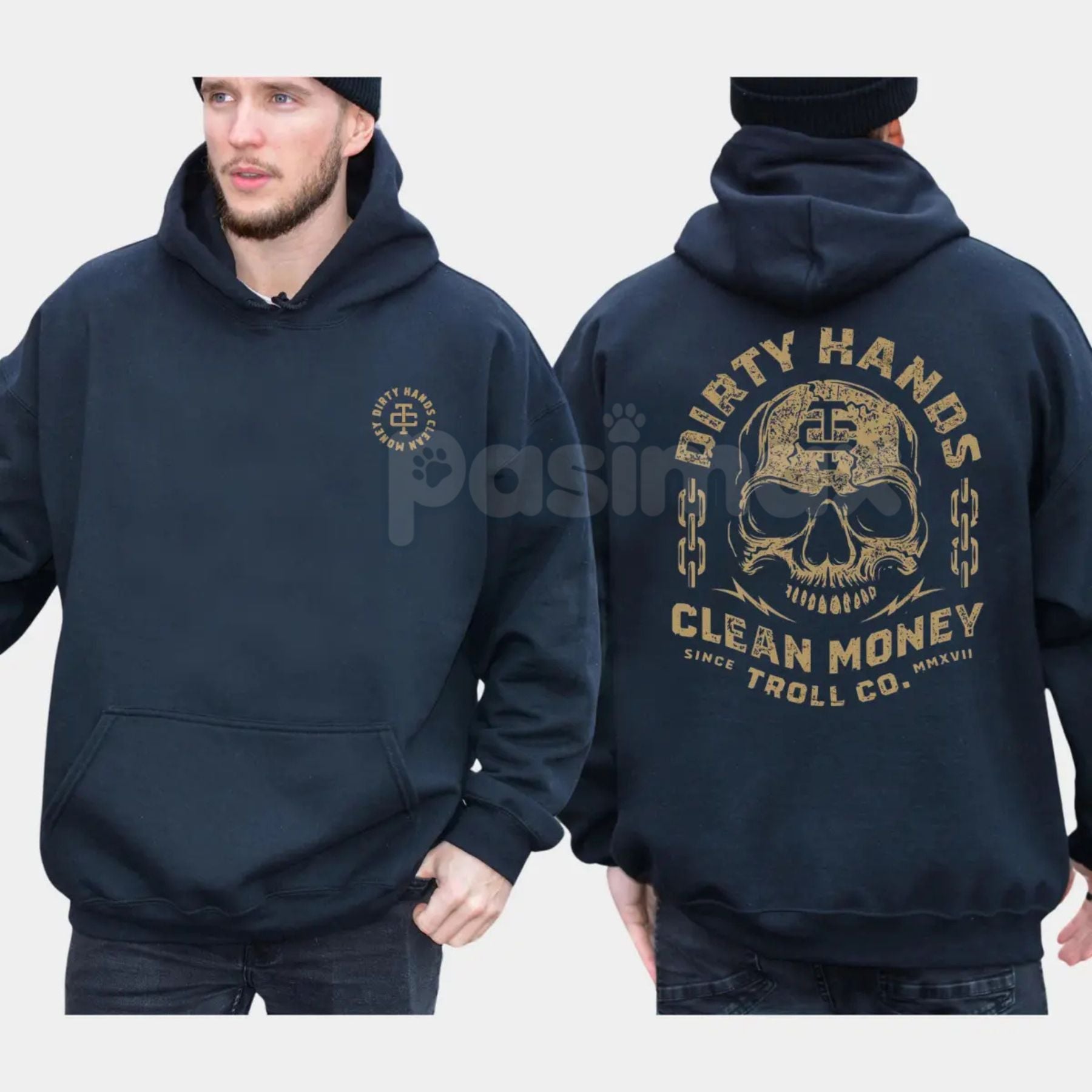 Pasimax Dirty Hands Clean Money Hoodie – Hard Work Ethic Statement Pullover, Tradesman & Entrepreneur Apparel, Unisex — main 