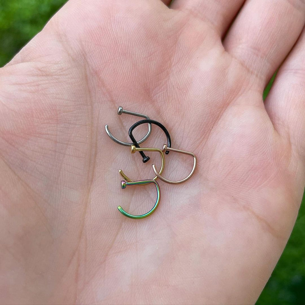 BodyCandy 20G 5/16 Implant Grade Titanium D Shape Nose Hoop — detail close-up