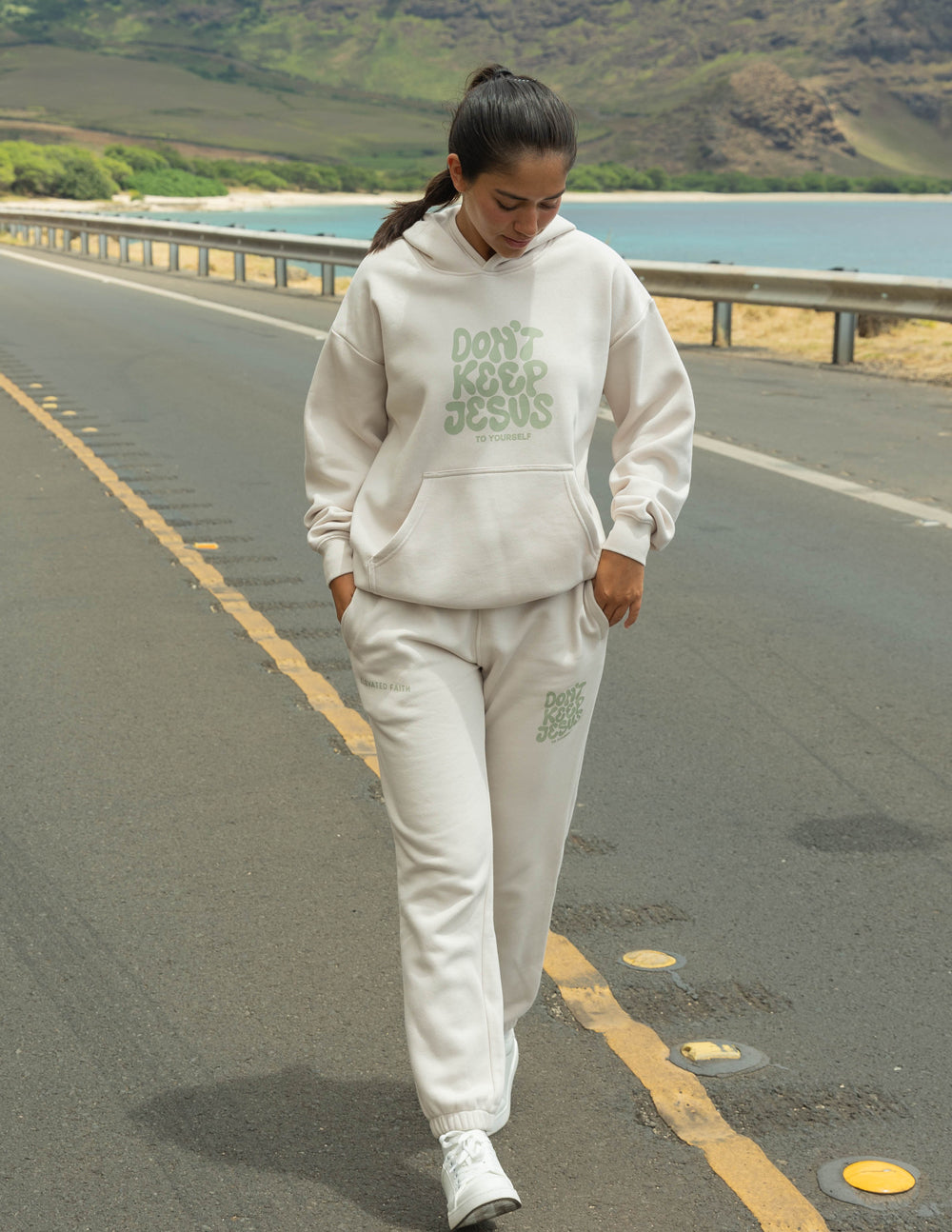 Elevated Faith Don't Keep Jesus to Yourself Unisex Sweatpant — Elevated Faith branding close-up