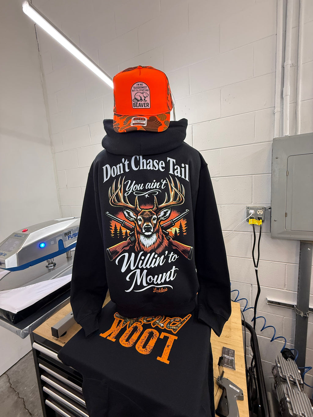 Luckless Outfitters Don't Chase Tail Hoodie — in-use photo