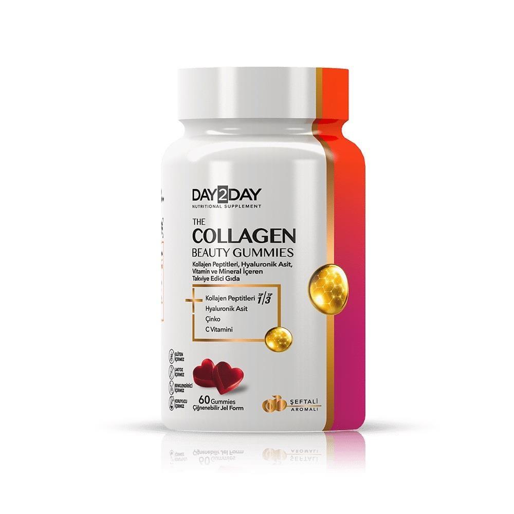 Day2Day Collagen Beauty Gummies - 60 Count Chewable Tablets with Hyaluronic Acid, Vitamin C & Zinc for Skin Health