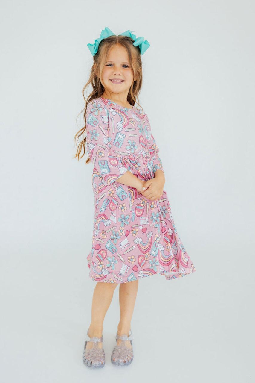 Mila & Rose ® Dream Big Little One 3/4 Pocket Twirl Dress — side view